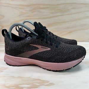 Brooks Revel 4 Athletic Cushioned Womens Black Running Shoes Lace Up Sneakers